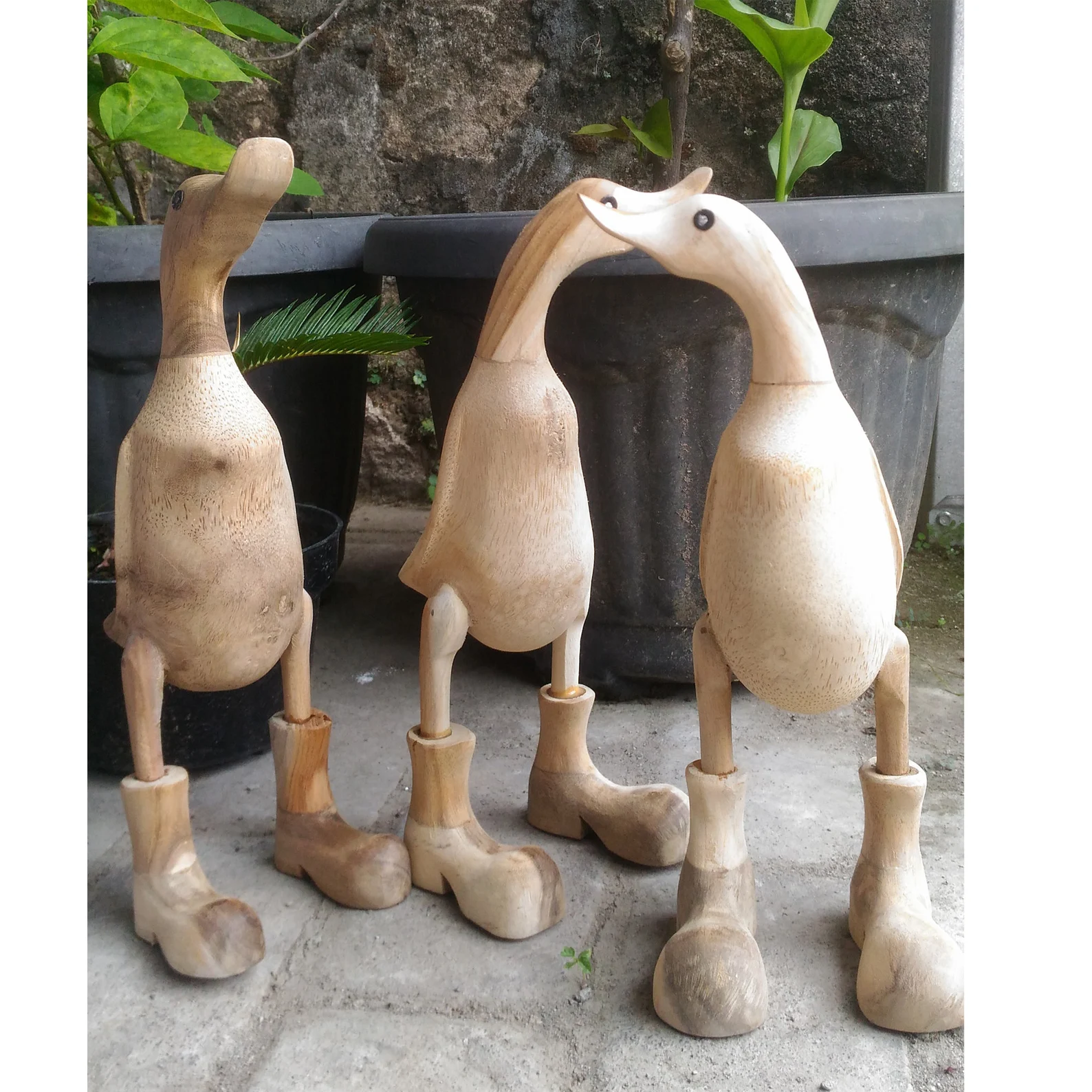 10 Pcs Wooden Ducks Ornament Indoor Or Outdoor Made of Bamboo Root With Boots and Hat