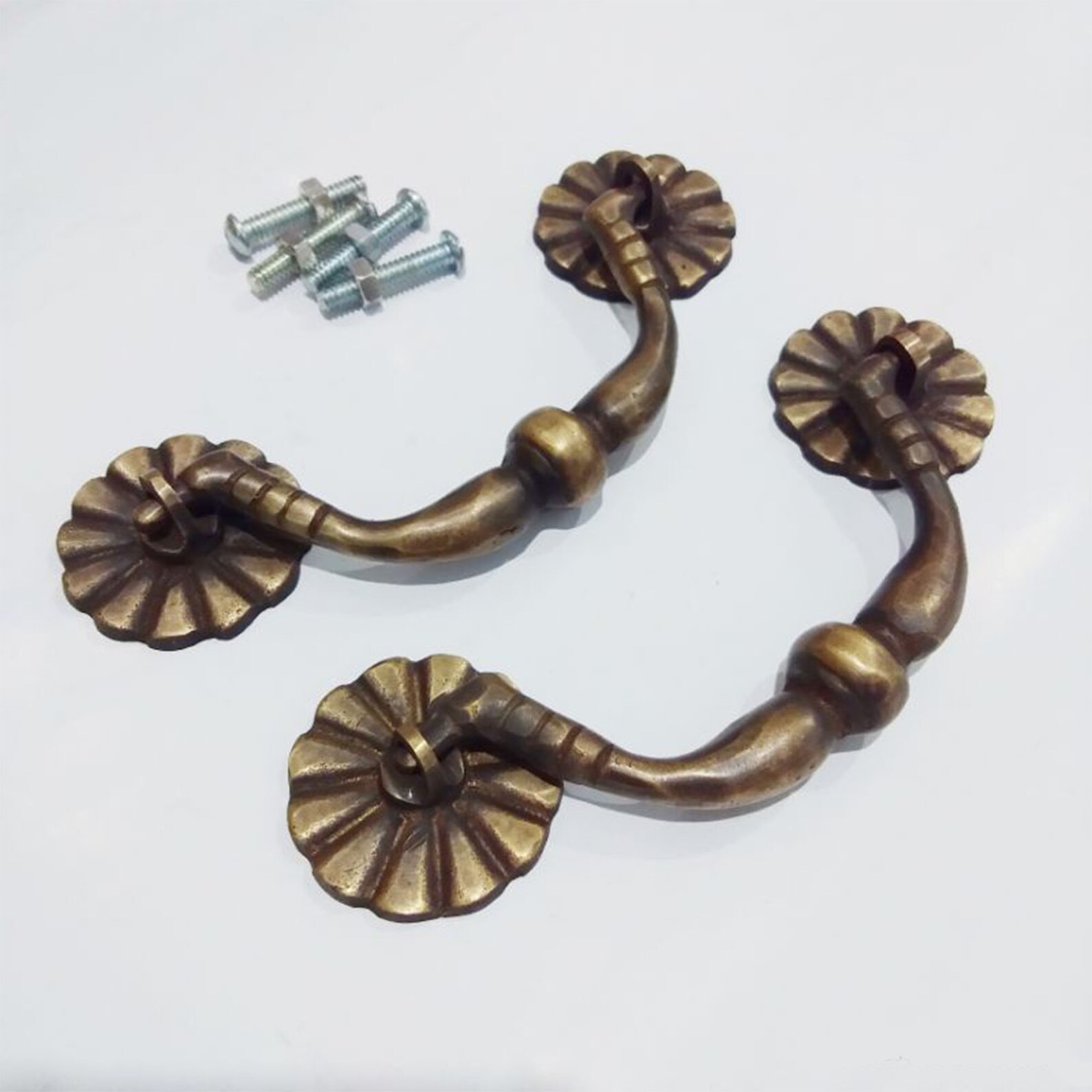 Beaded Flower Post Bail Pull Solid Brass