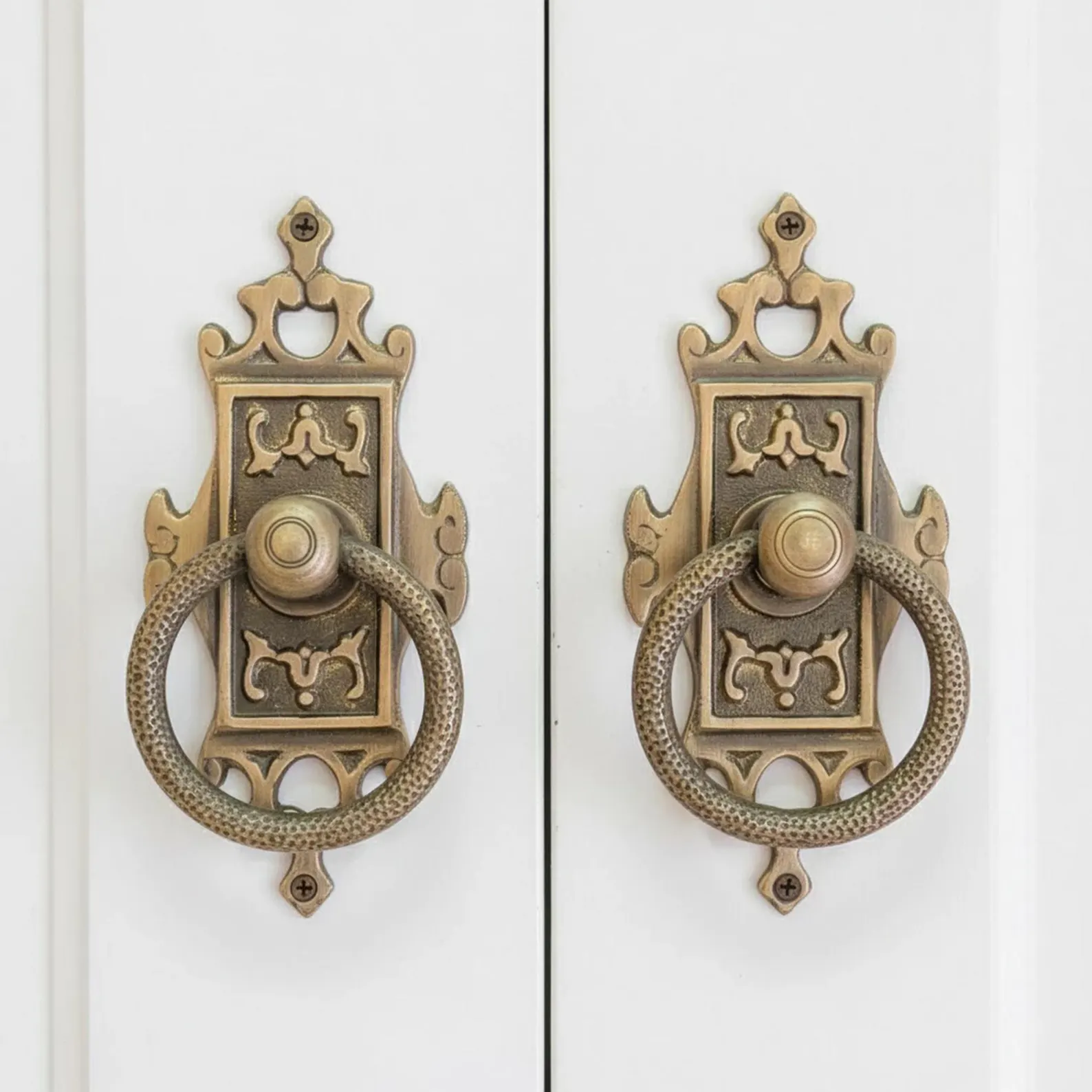Pair Ornate Antique Brass Drawer Bails