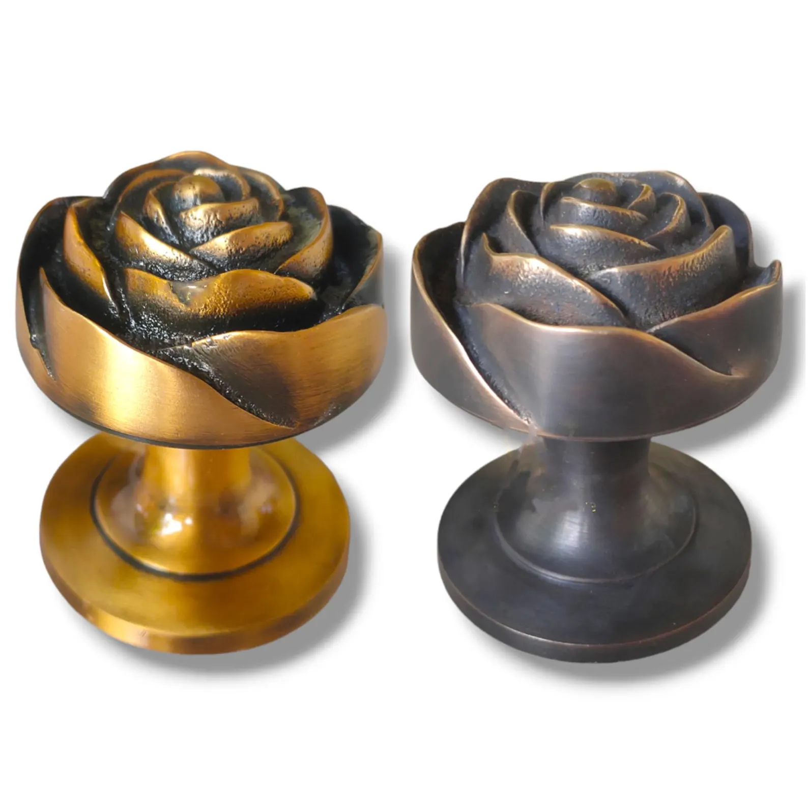 Antique Roses Door Handle Solid Brass