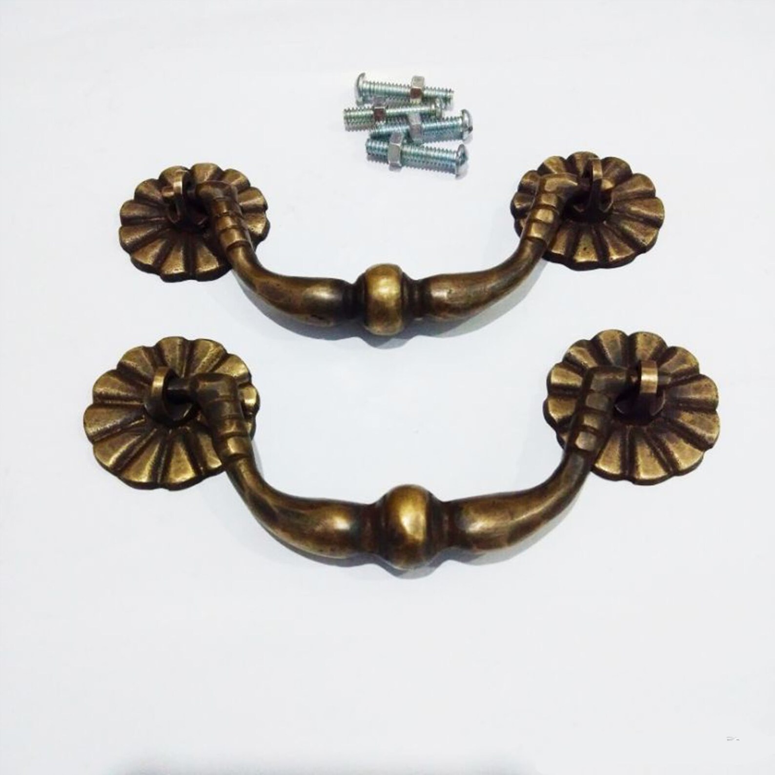 Beaded Flower Post Bail Pull Solid Brass