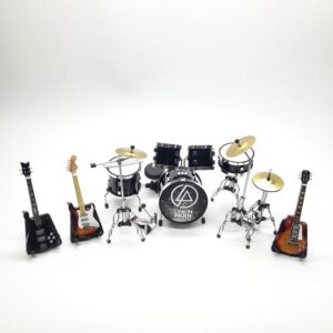 Linkin Park Mini Drum Kit & Guitar Set 1/12 Scale - Music Room Decor & Fan Gift - High-Quality Handcrafted Instrument Replica
